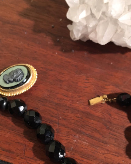 Vintage Cameo Black faceted glass crystal necklace