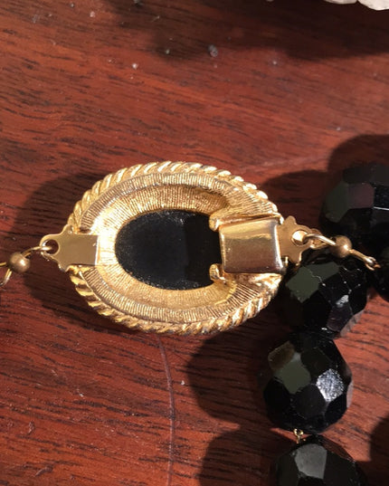Vintage Cameo Black faceted glass crystal necklace