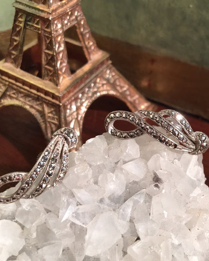 VTG  silver marcasite Screw back earrings