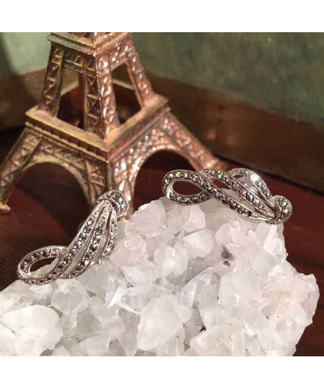 VTG  silver marcasite Screw back earrings