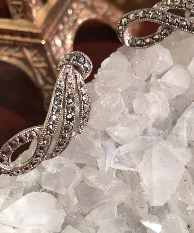 VTG  silver marcasite Screw back earrings