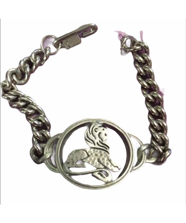 Vintage silver tone chunky LEO zodiac bracelet