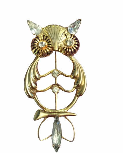 Gold tone rhinestone OWL brooch