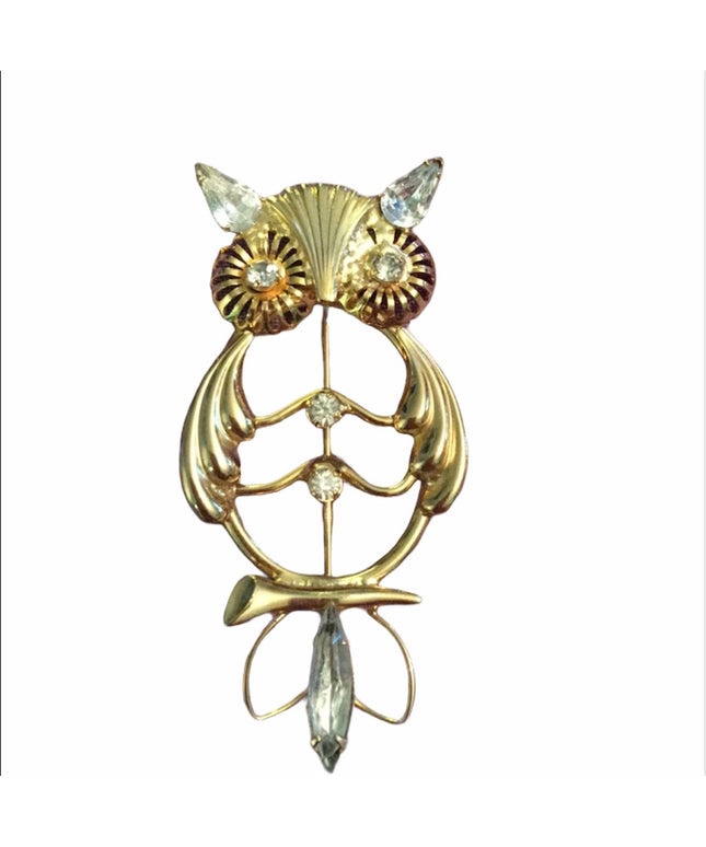 Gold tone rhinestone OWL brooch