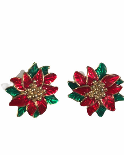 Vintage Holly Flower 🌺 holiday clip on earrings