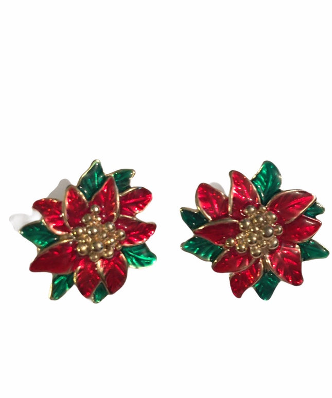 Vintage Holly Flower 🌺 holiday clip on earrings