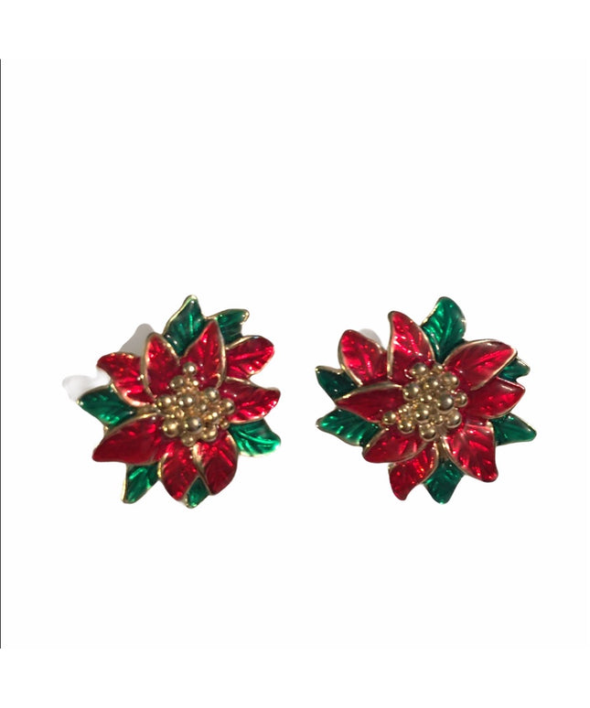 Vintage Holly Flower 🌺 holiday clip on earrings