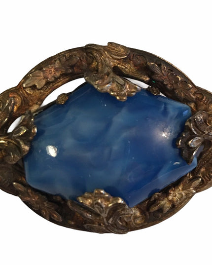 Vintage Blue glass silver Victorian styled brooch