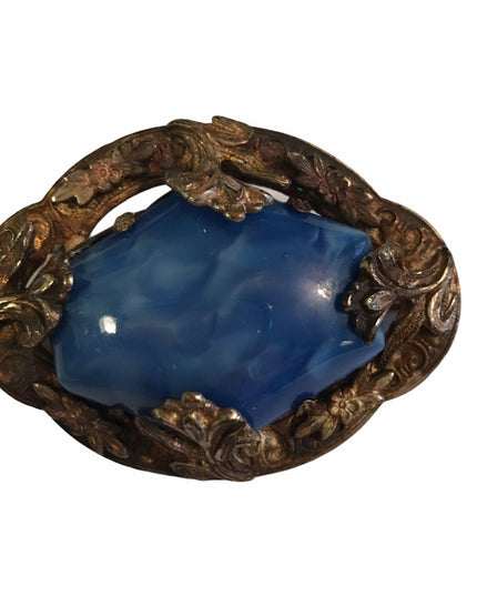 Vintage Blue glass silver Victorian styled brooch
