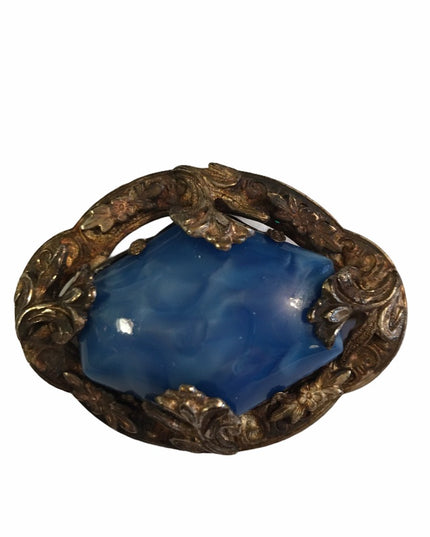 Vintage Blue glass silver Victorian styled brooch