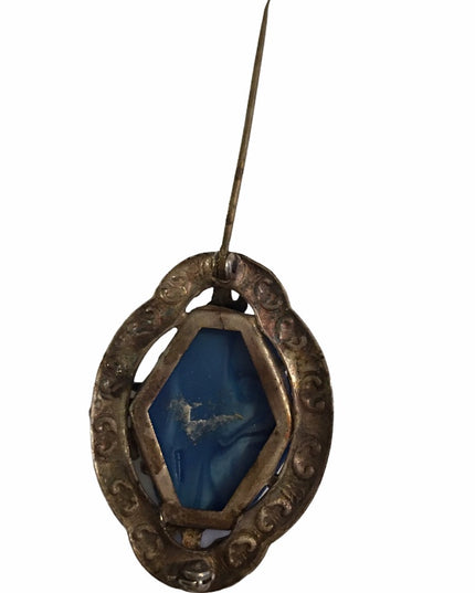 Vintage Blue glass silver Victorian styled brooch
