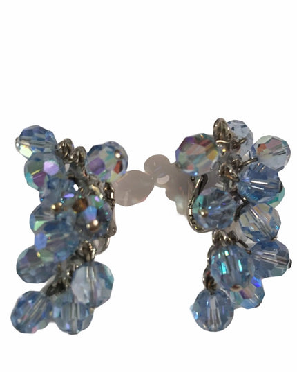 Vintage 1960s Crystal clip on dangle earrings blue