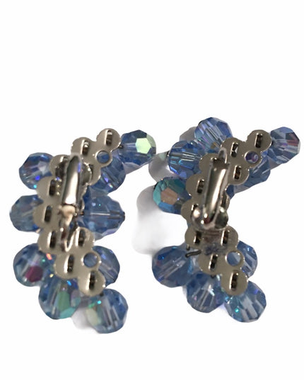 Vintage 1960s Crystal clip on dangle earrings blue