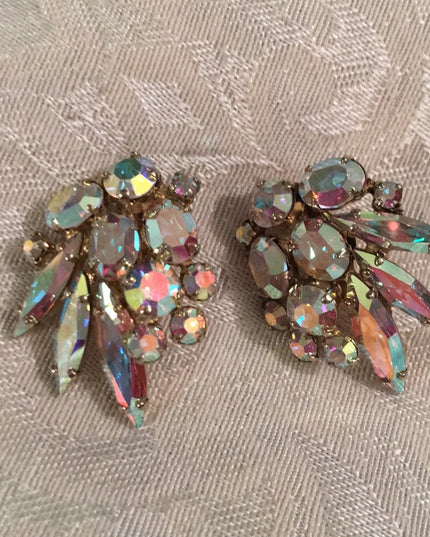 Vintage 1960s Crystal AB earrings clip on