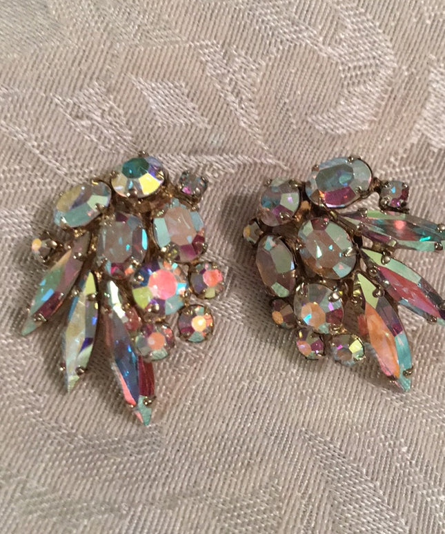 Vintage 1960s Crystal AB earrings clip on