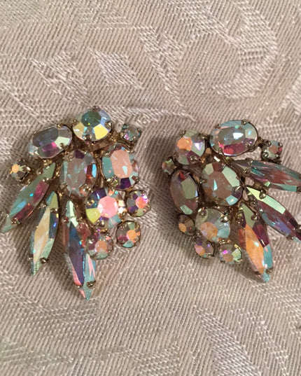 Vintage 1960s Crystal AB earrings clip on
