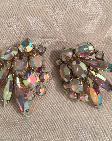 Vintage 1960s Crystal AB earrings clip on