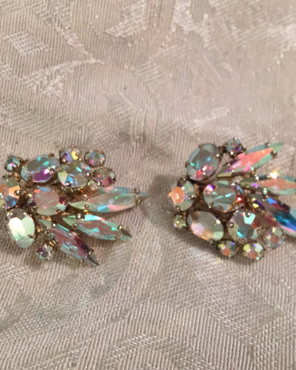 Vintage 1960s Crystal AB earrings clip on