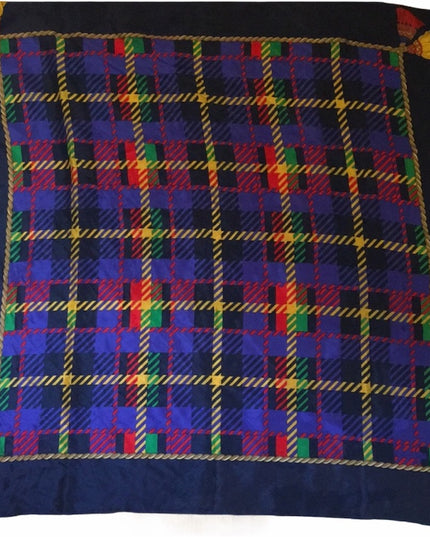 Echo silk Plaid scarf 1980s Vintage print tassel