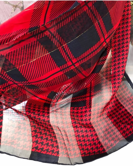 Vintage Careta red & black houndstooth scarf silk