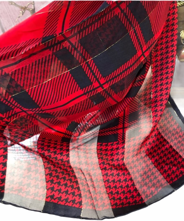 Vintage Careta red & black houndstooth scarf silk