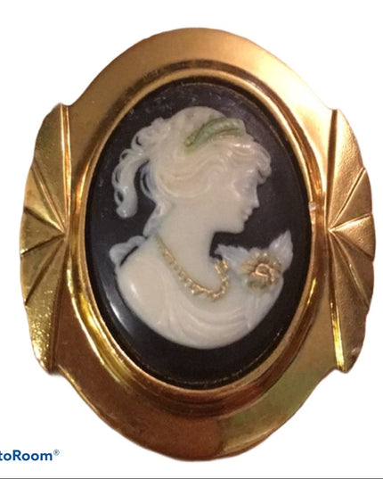 Vintage Cameo Gold tone scarf clip
