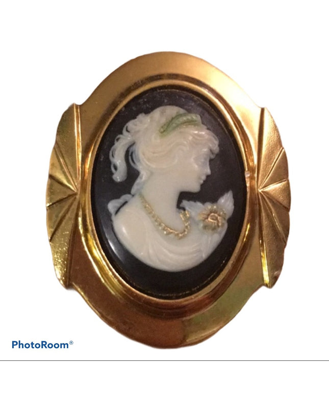 Vintage Cameo Gold tone scarf clip