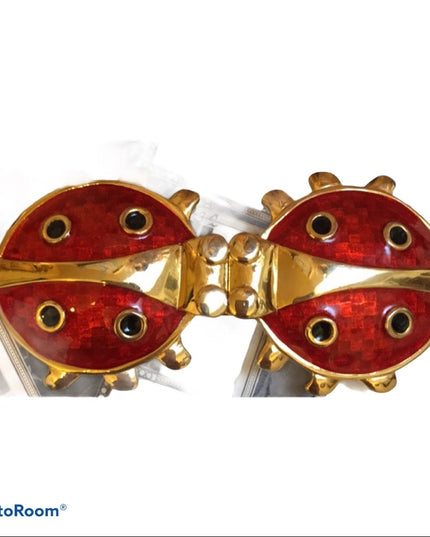 Vintage 1980s Chunky Large Enameled  Lady bug belt buckle gold finish