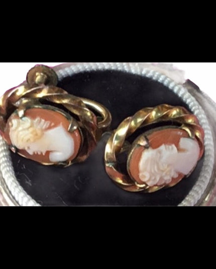 Vintage gold filled cameo earrings shell carved
