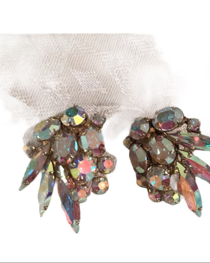 Vintage 1960s Crystal AB earrings clip on