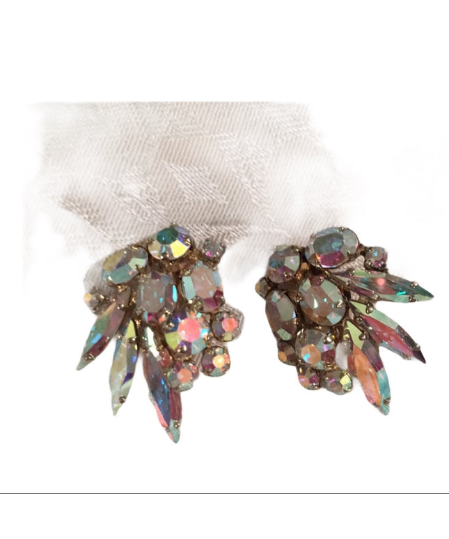 Vintage 1960s Crystal AB earrings clip on
