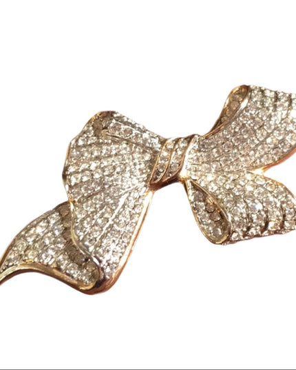 VTG gold tone rhinestone bow brooch