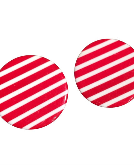 Vintage red white stripe plastic clip on earrings