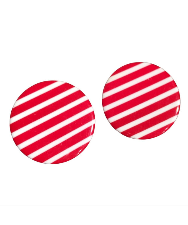 Vintage red white stripe plastic clip on earrings
