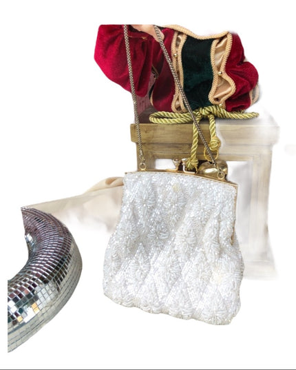 Vintage white bead purse wristlet