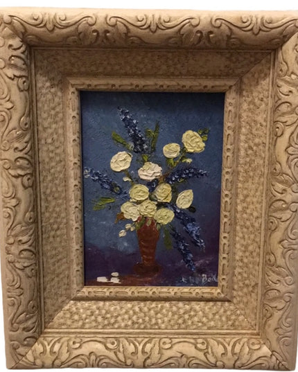 Vintage SM Flower painting Ornate wood frame