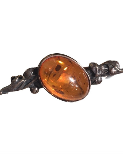 Antique Sterling silver amber bar brooch