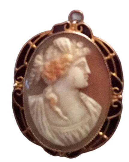 14k Gold Antique Victorian Cameo Brooch Conch