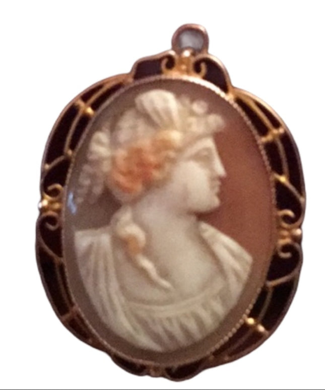 14k Gold Antique Victorian Cameo Brooch Conch