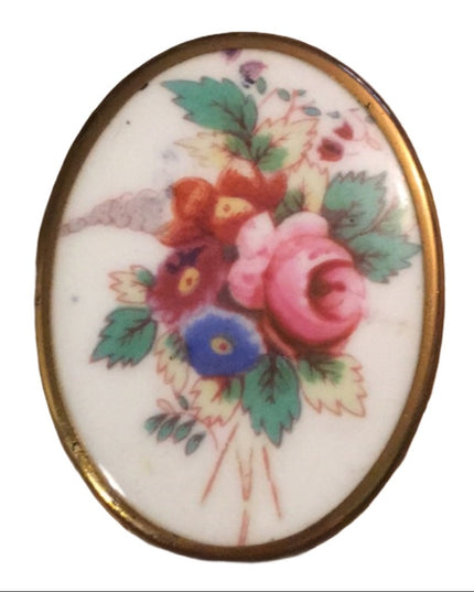 Antique Royal Worchester flower Cameo Ceram brooch
