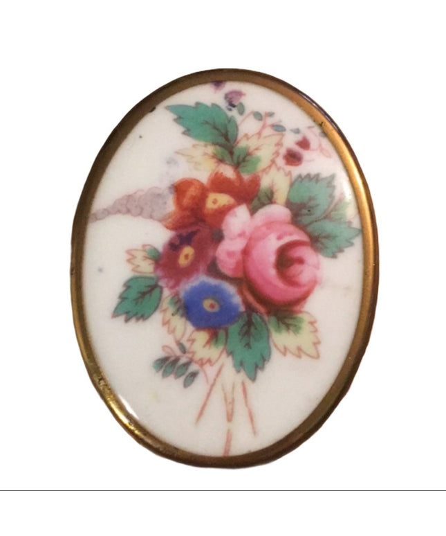 Antique Royal Worchester flower Cameo Ceram brooch