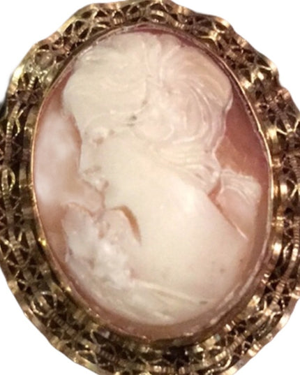 Vintage 12k GF Shell cameo brooch pendant