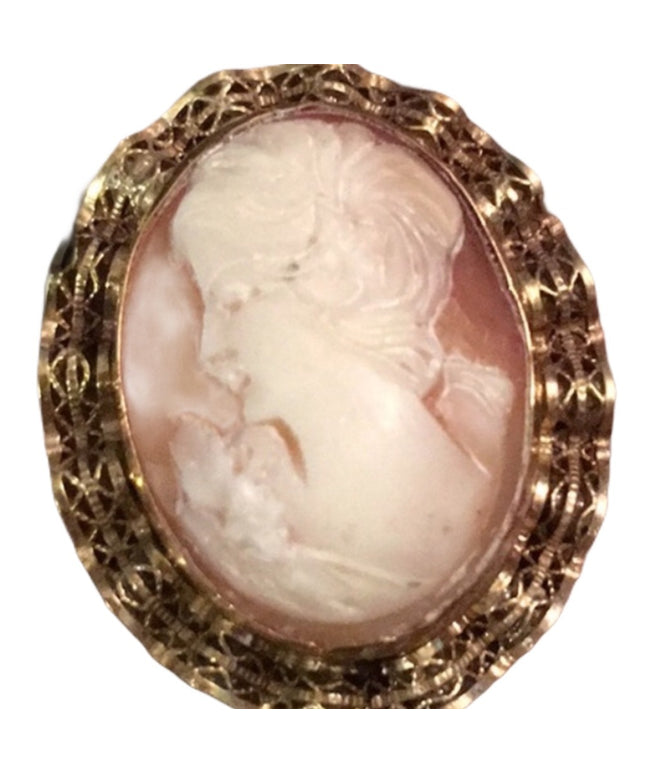 Vintage 12k GF Shell cameo brooch pendant