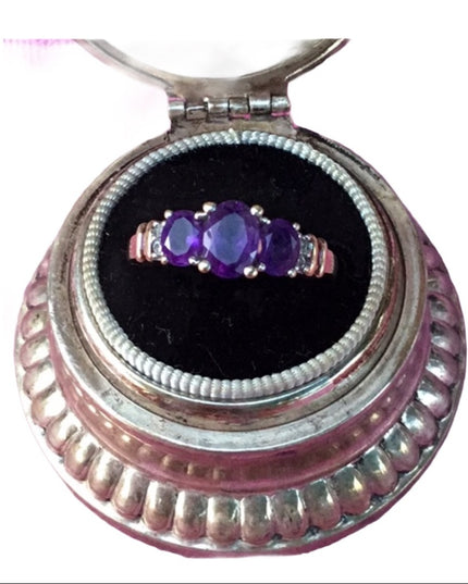 10k gold diamond and amethyst ring vintage