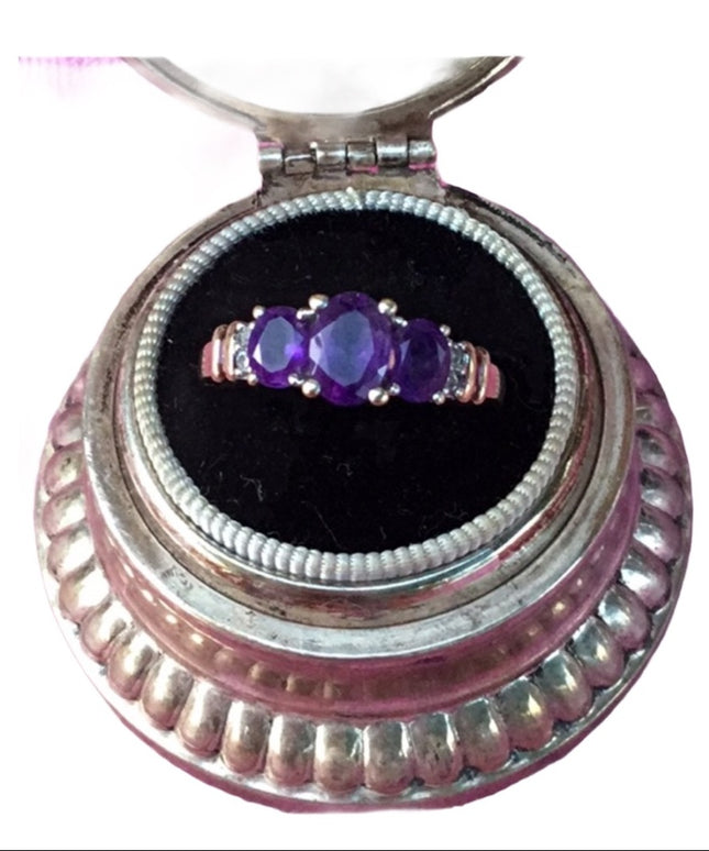 10k gold diamond and amethyst ring vintage