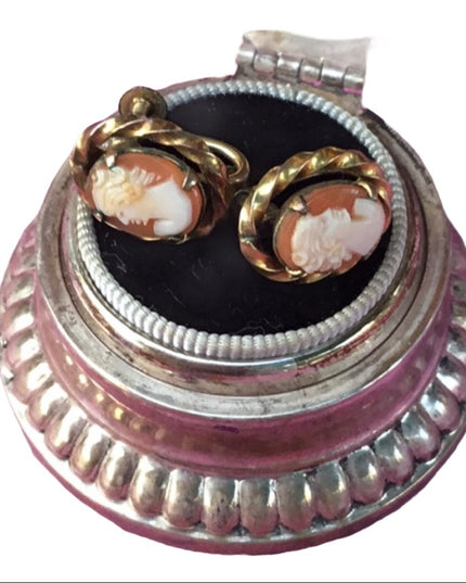 Vintage gold filled cameo earrings shell carved