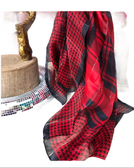 Vintage Careta red & black houndstooth scarf silk