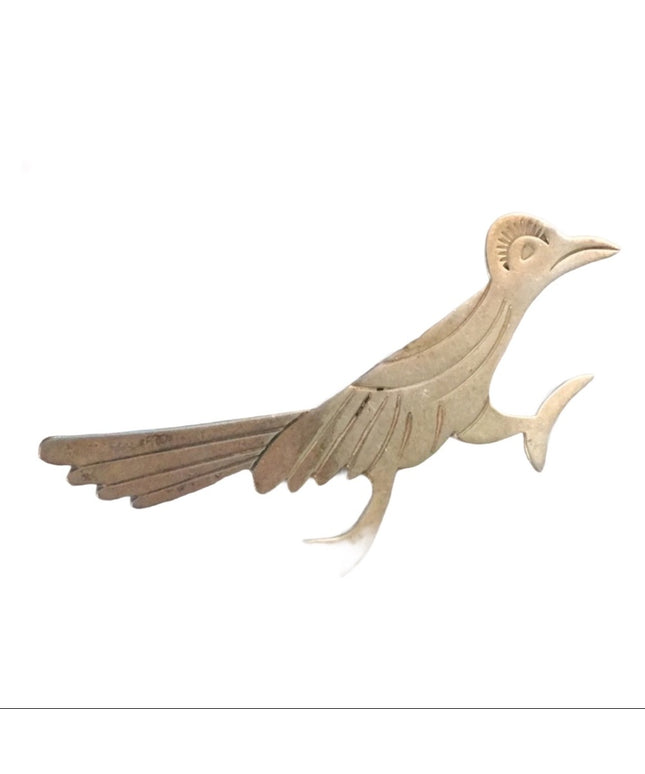 Vintage Sterling silver etched bird brooch
