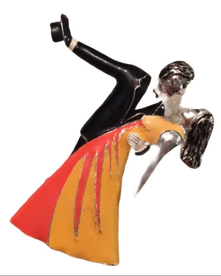 Vintage Dancing couple enamel Brooch