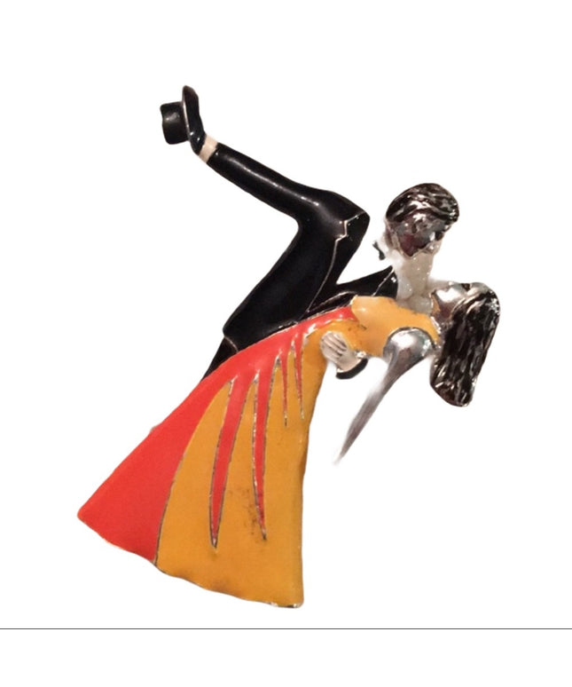 Vintage Dancing couple enamel Brooch